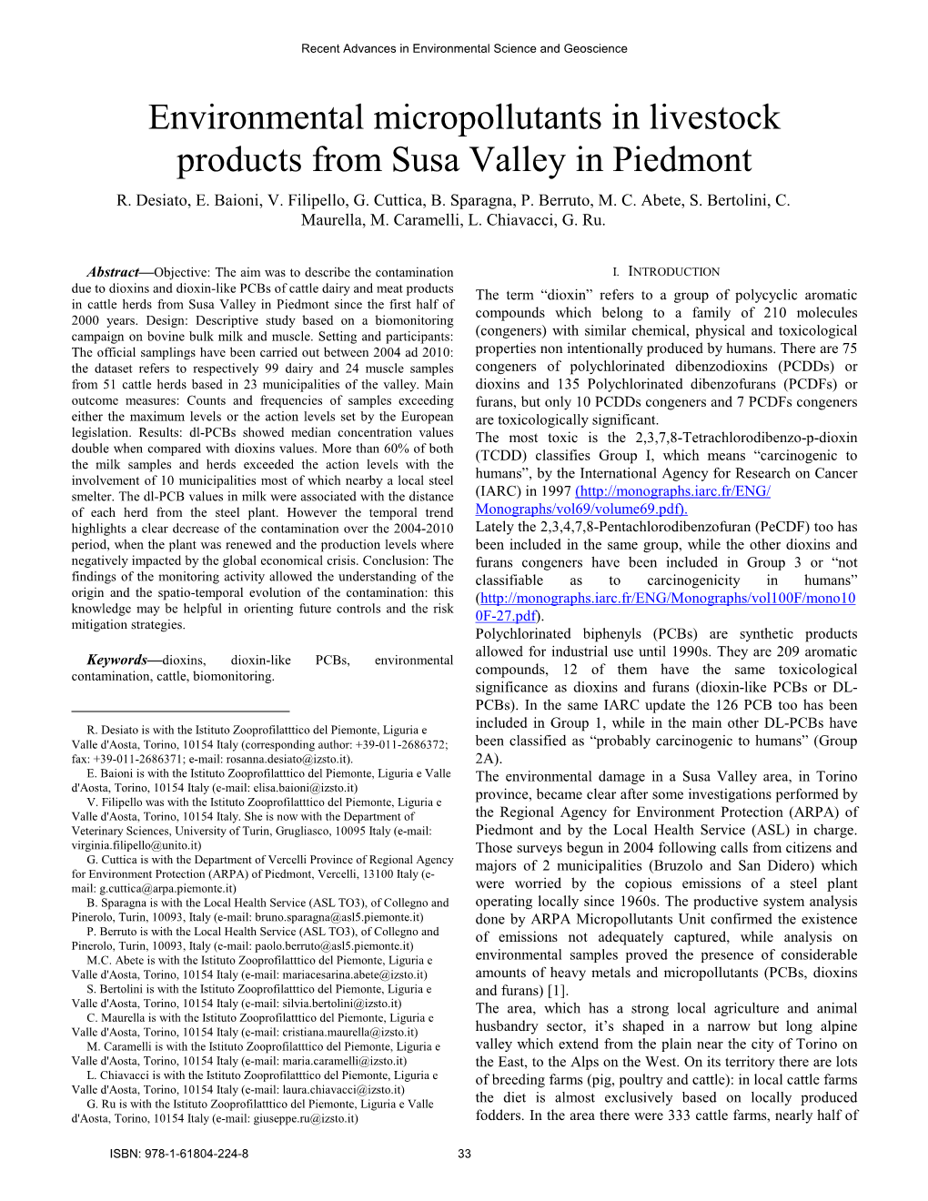 Environmental Micropollutants in Livestock Products from Susa Valley in Piedmont R