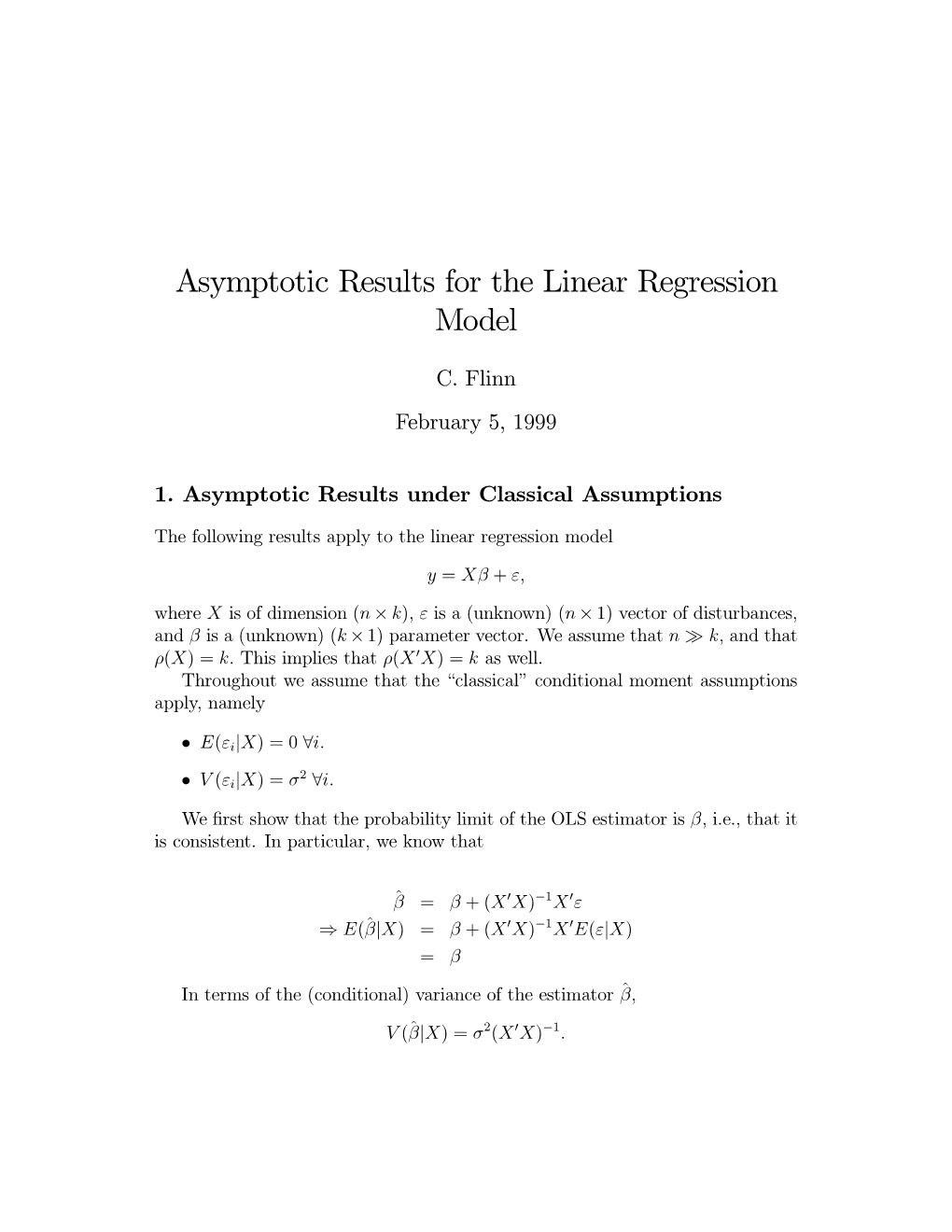 Asymptotic Results for the Linear Regression Model