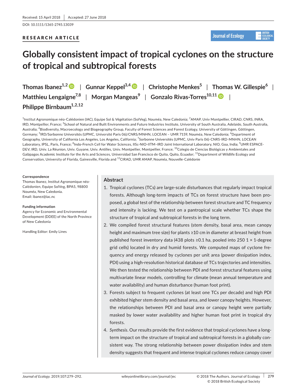 Globally Consistent Impact of Tropical Cyclones on the Structure of Tropical and Subtropical Forests