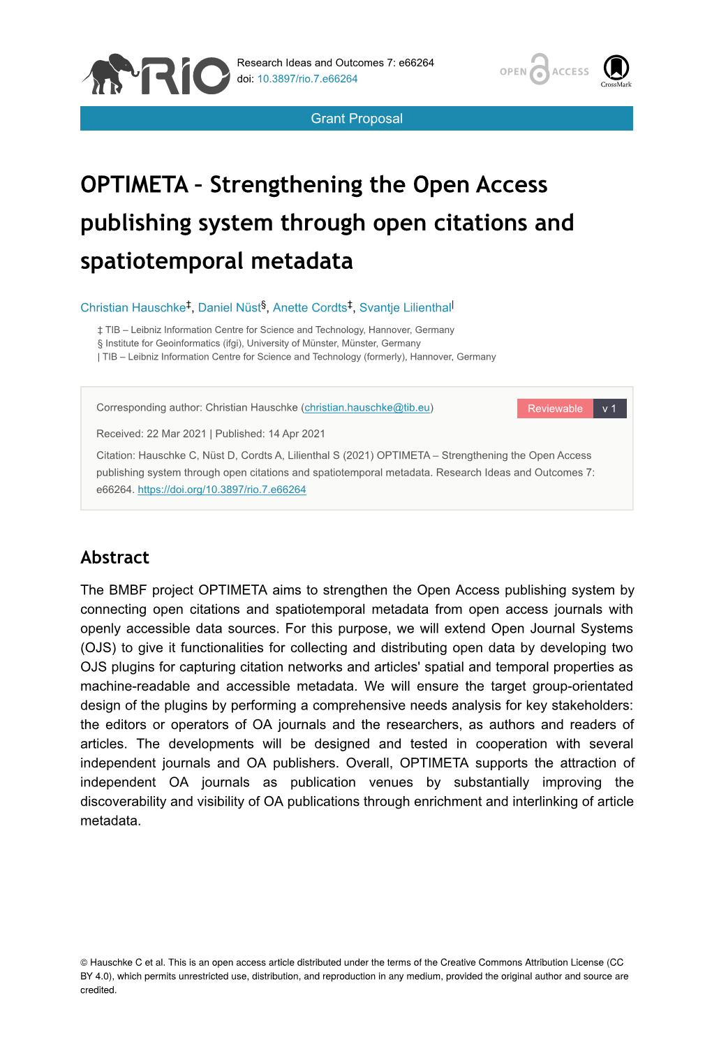 OPTIMETA – Strengthening the Open Access Publishing System Through Open Citations and Spatiotemporal Metadata