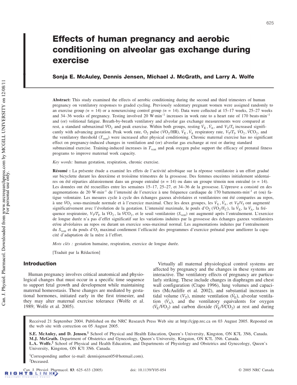 Effects of Human Pregnancy and Aerobic Conditioning on Alveolar Gas Exchange During Exercise
