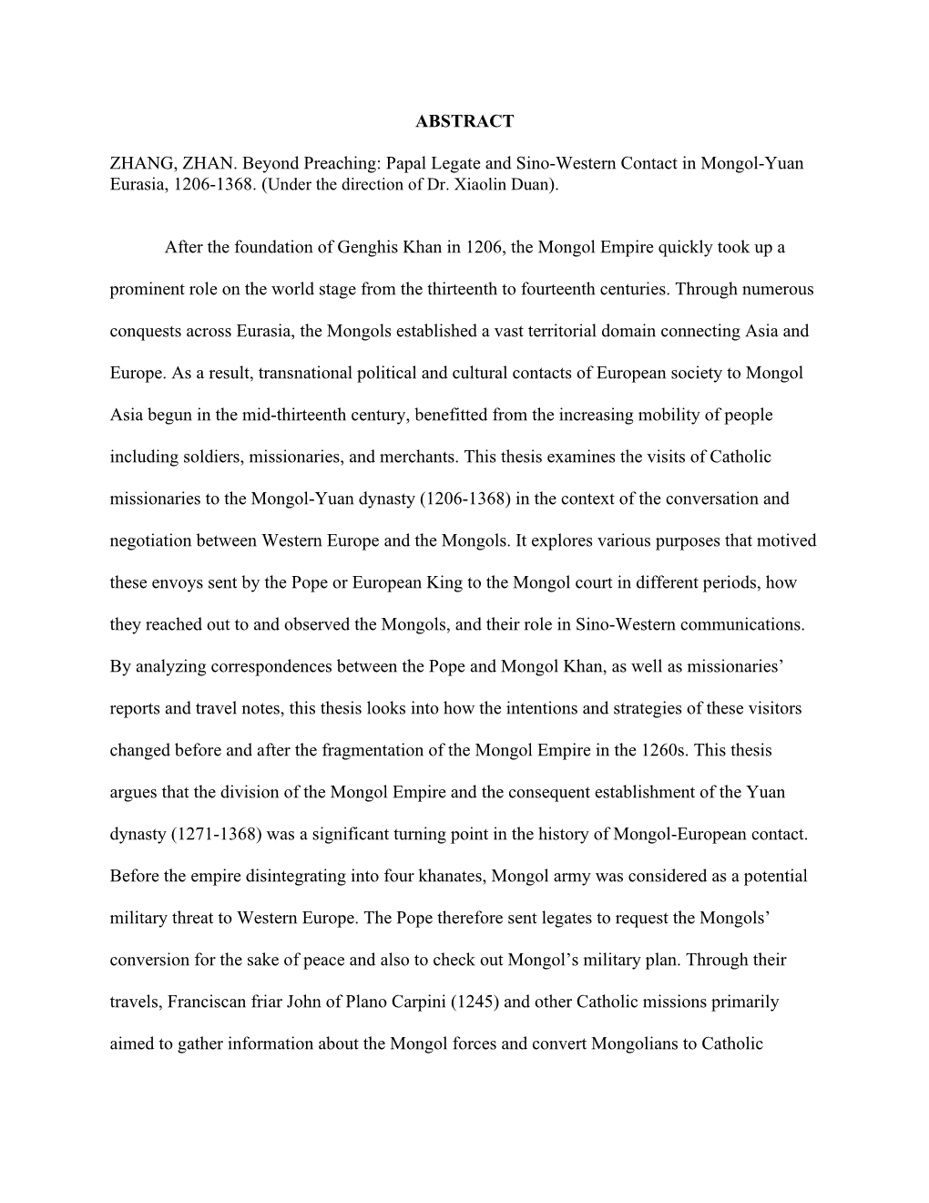 Papal Legate and Sino-Western Contact in Mongol-Yuan Eurasia, 1206-1368