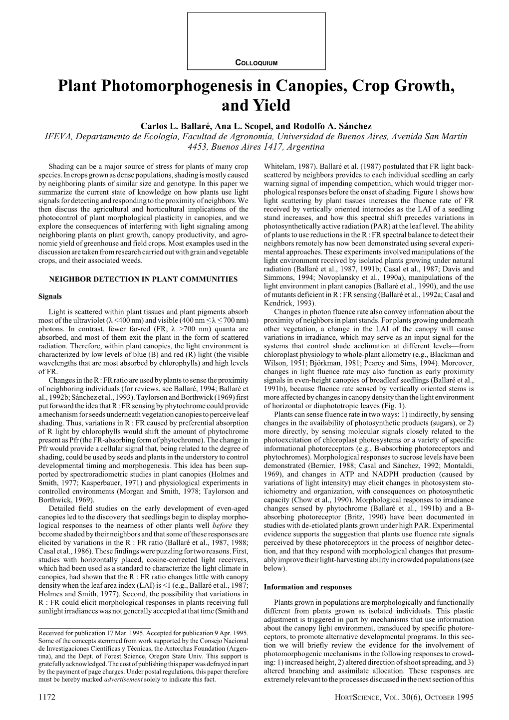 Plant Photomorphogenesis in Canopies, Crop Growth, and Yield Carlos L