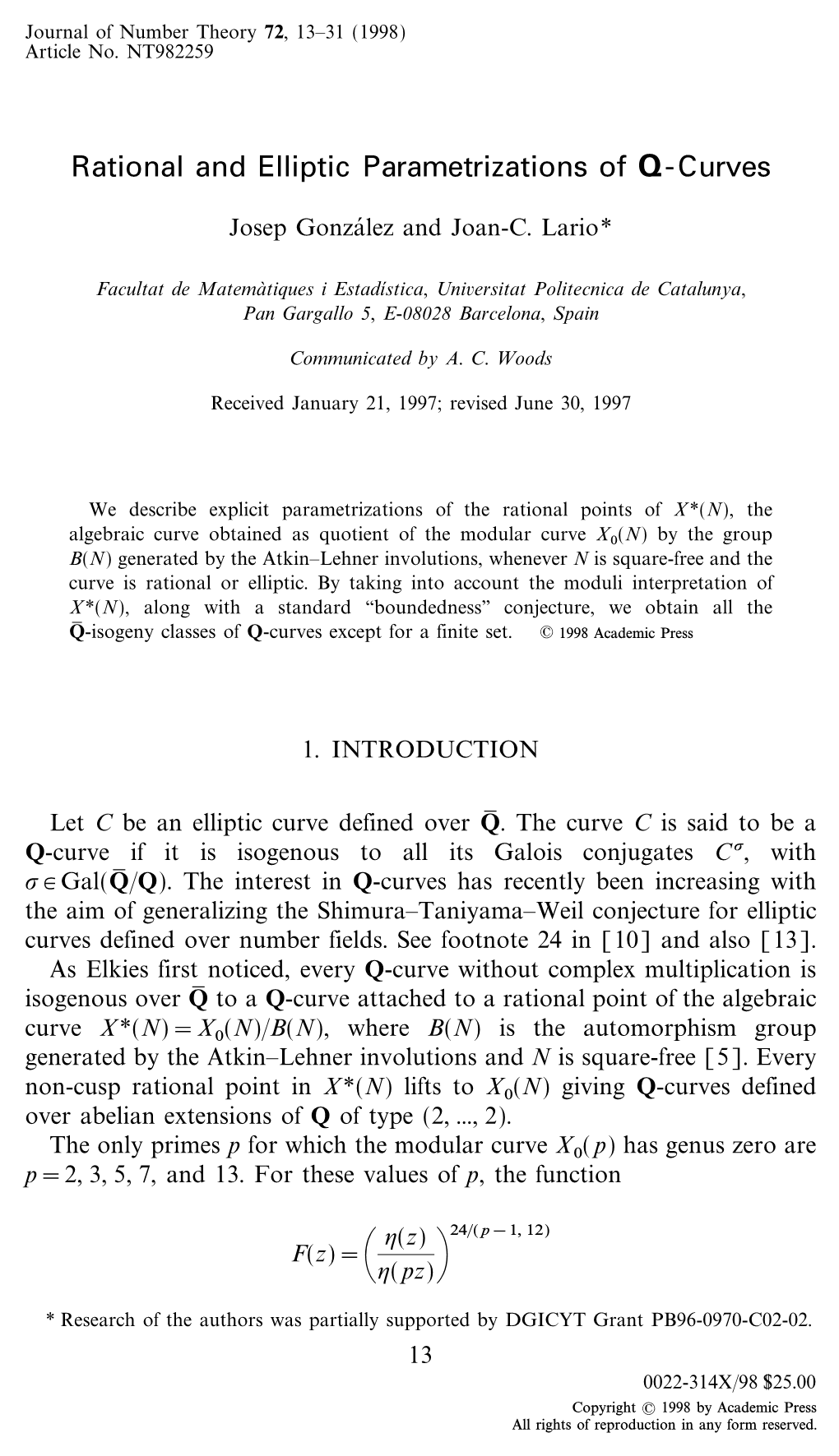 Rational and Elliptic Parametrizations of Q-Curves