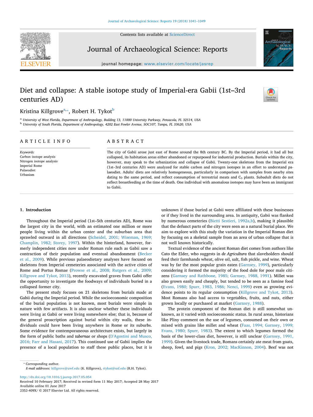 Diet and Collapse a Stable Isotope Study of Imperial-Era Gabii (1St–3Rd