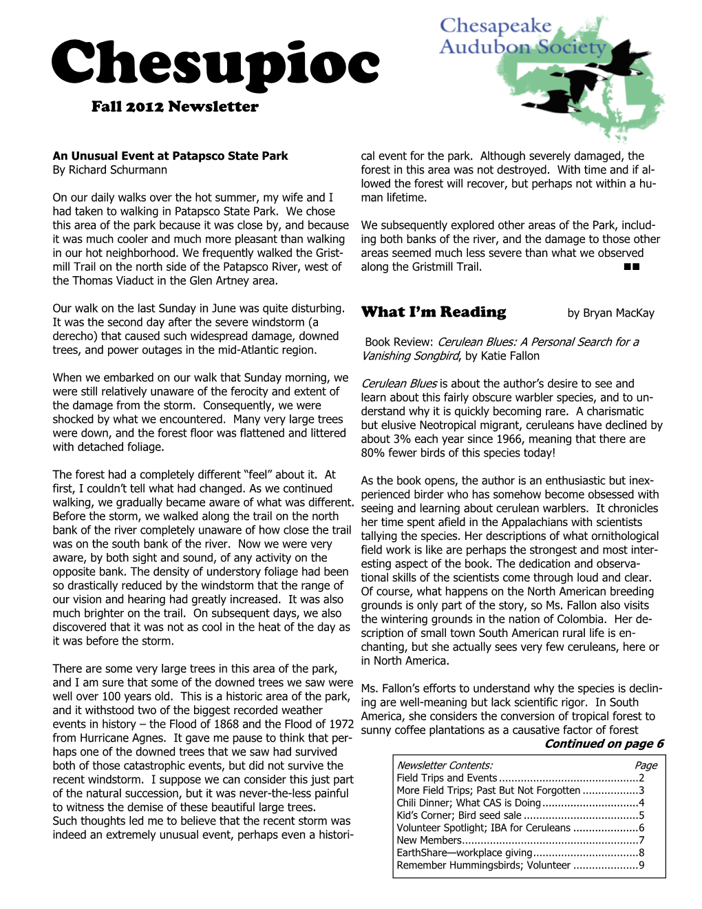 Chesupioc Fall 2012 Newsletter