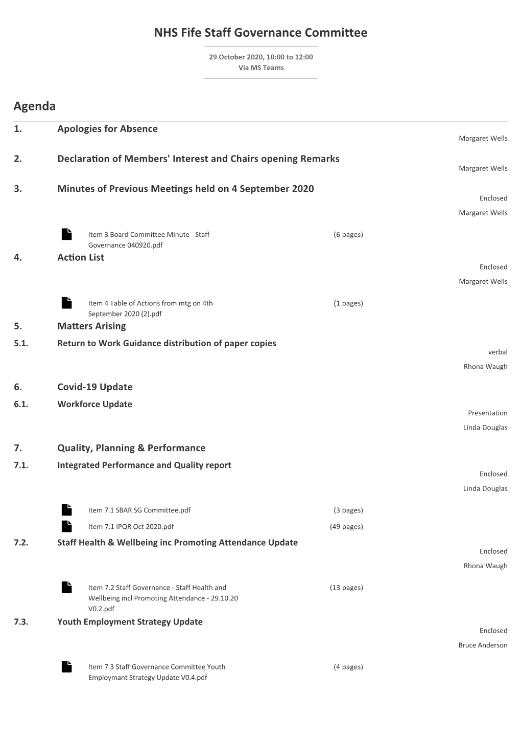 NHS Fife Staff Governance Committee Agenda