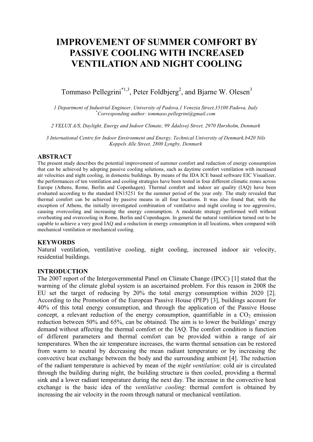 Improvement of Summer Comfort by Passive Cooling with Increased Ventilation and Night Cooling