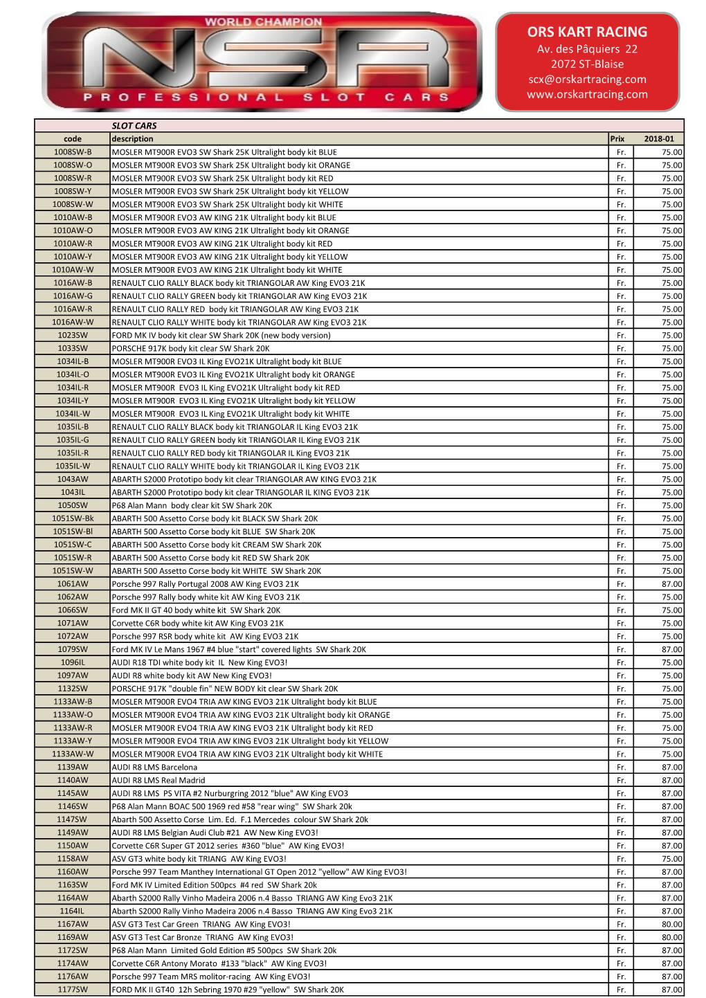 Liste Prix Clients NSR 2018