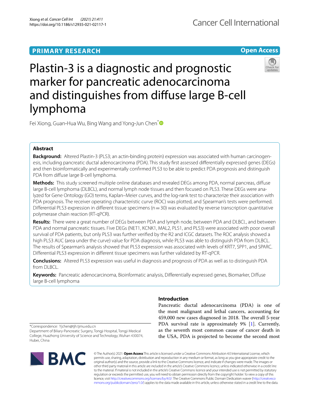 Plastin-3 Is a Diagnostic and Prognostic Marker for Pancreatic