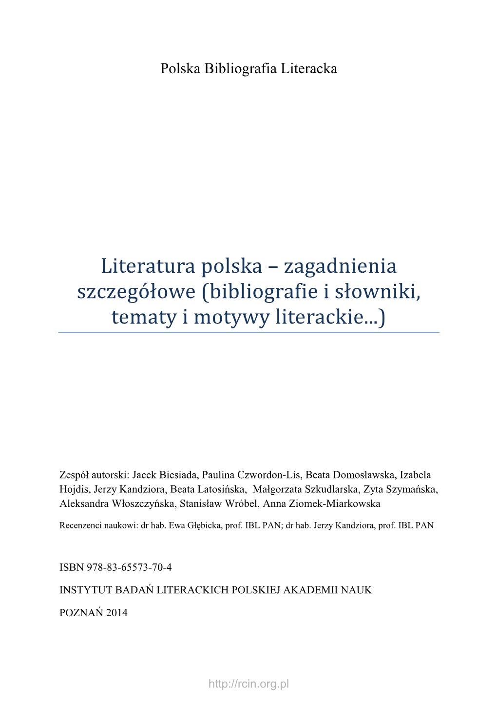 Bibliografie I Słowniki, Tematy I Motywy Literackie...