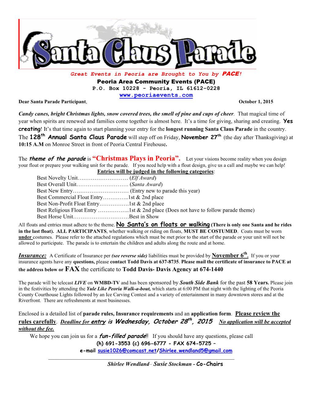 2015 Santa Claus Parade -- Rules and Regulations