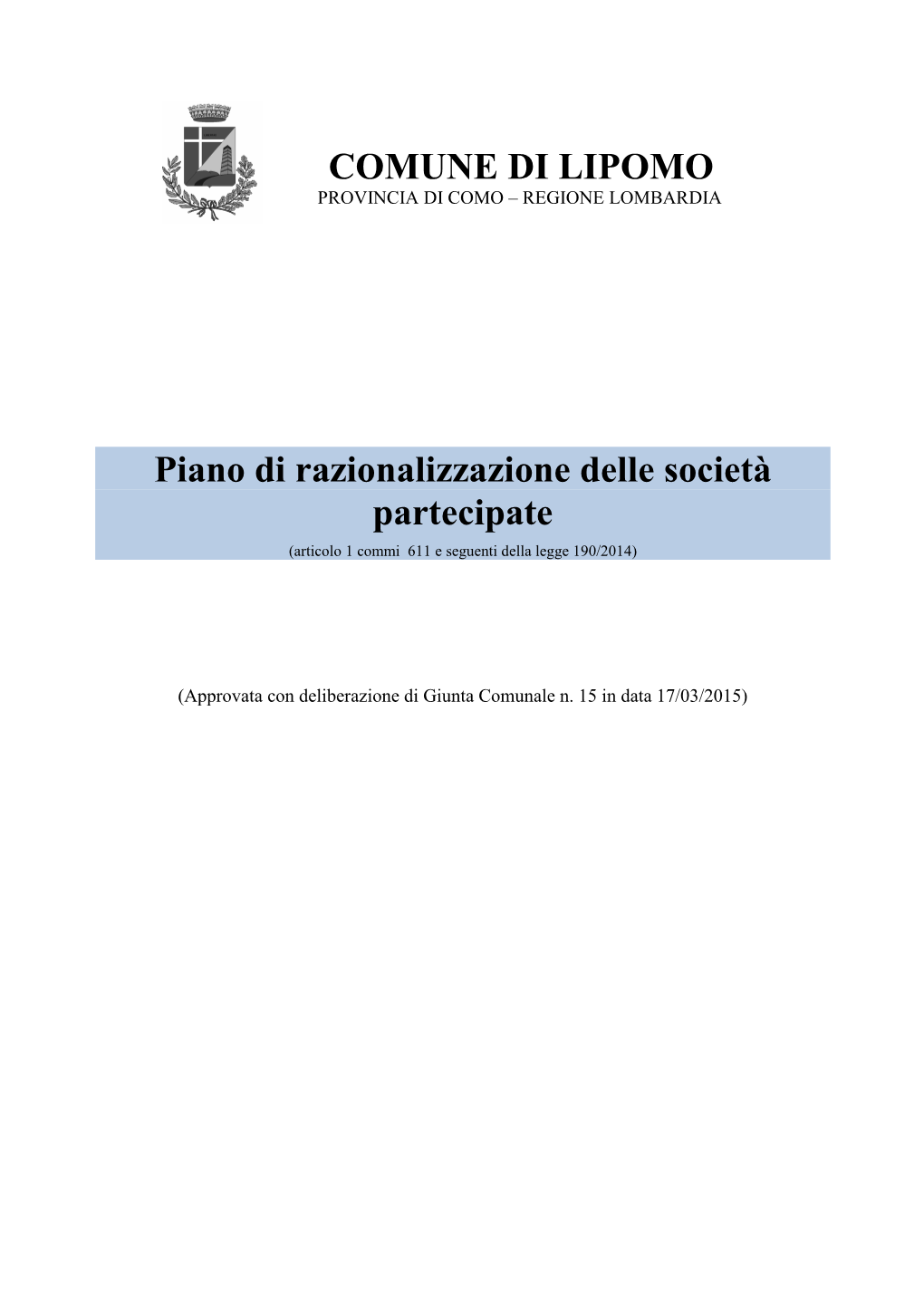 Piano Di Razionalizzazione PARTECIPATE LIPOMO