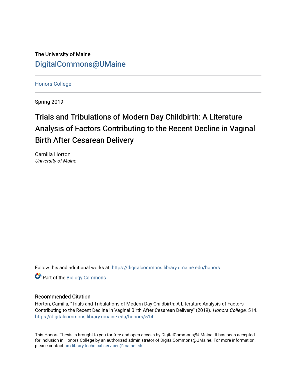 Trials and Tribulations of Modern Day Childbirth: a Literature Analysis of Factors Contributing to the Recent Decline in Vaginal Birth After Cesarean Delivery