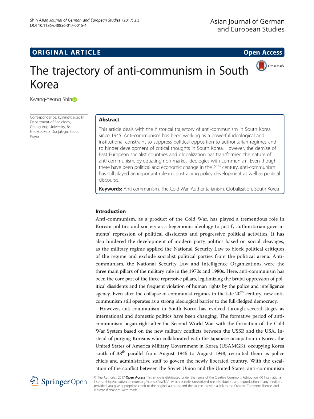 The Trajectory of Anti-Communism in South Korea Kwang-Yeong Shin
