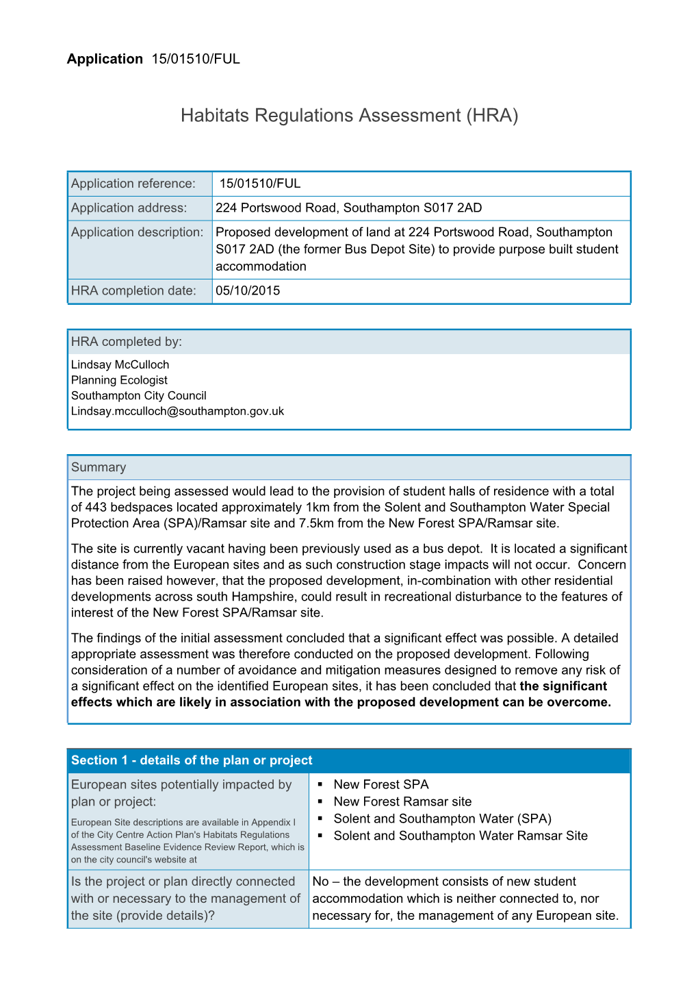 Habitats Regulations Assessment (HRA)