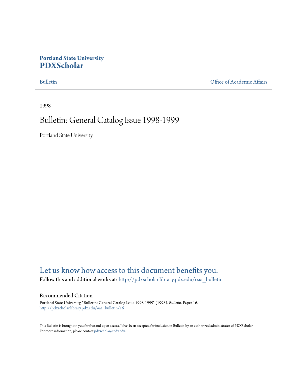 Bulletin: General Catalog Issue 1998-1999