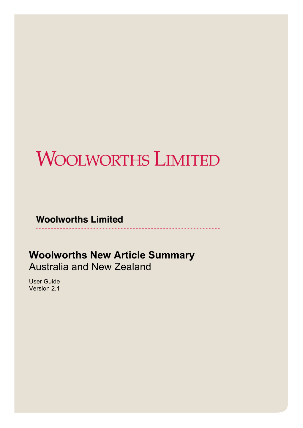 Woolworths New Article Summary Australia and New Zealand