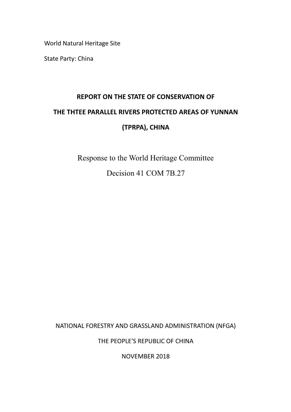 Response to the World Heritage Committee Decision 41 COM 7B.27