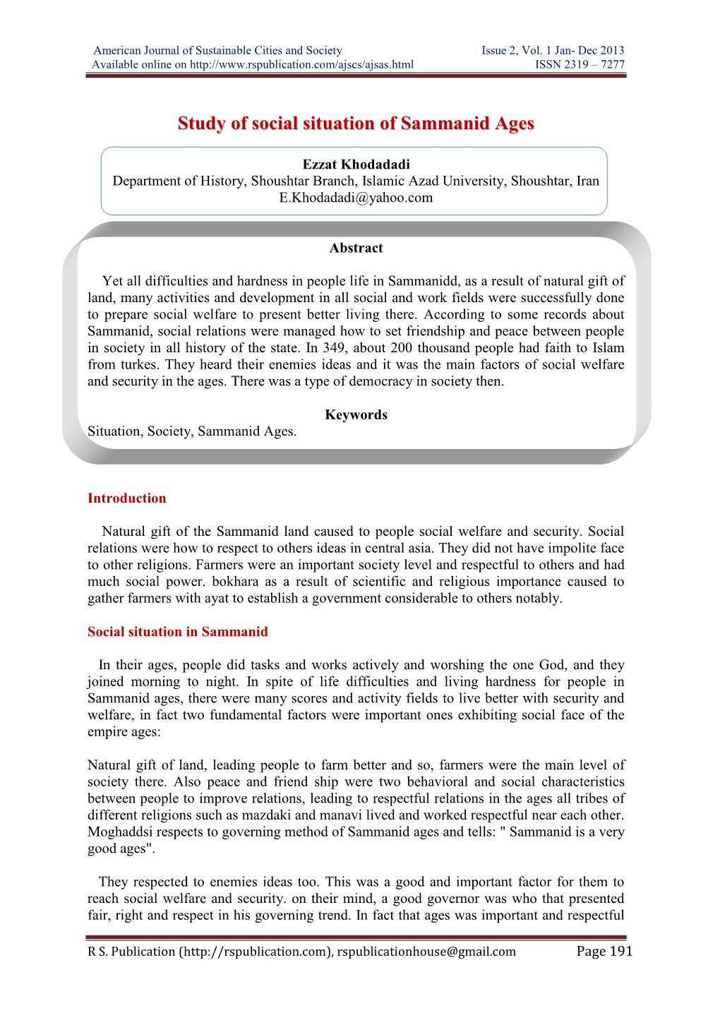 Study of Social Situation of Sammanid Ages