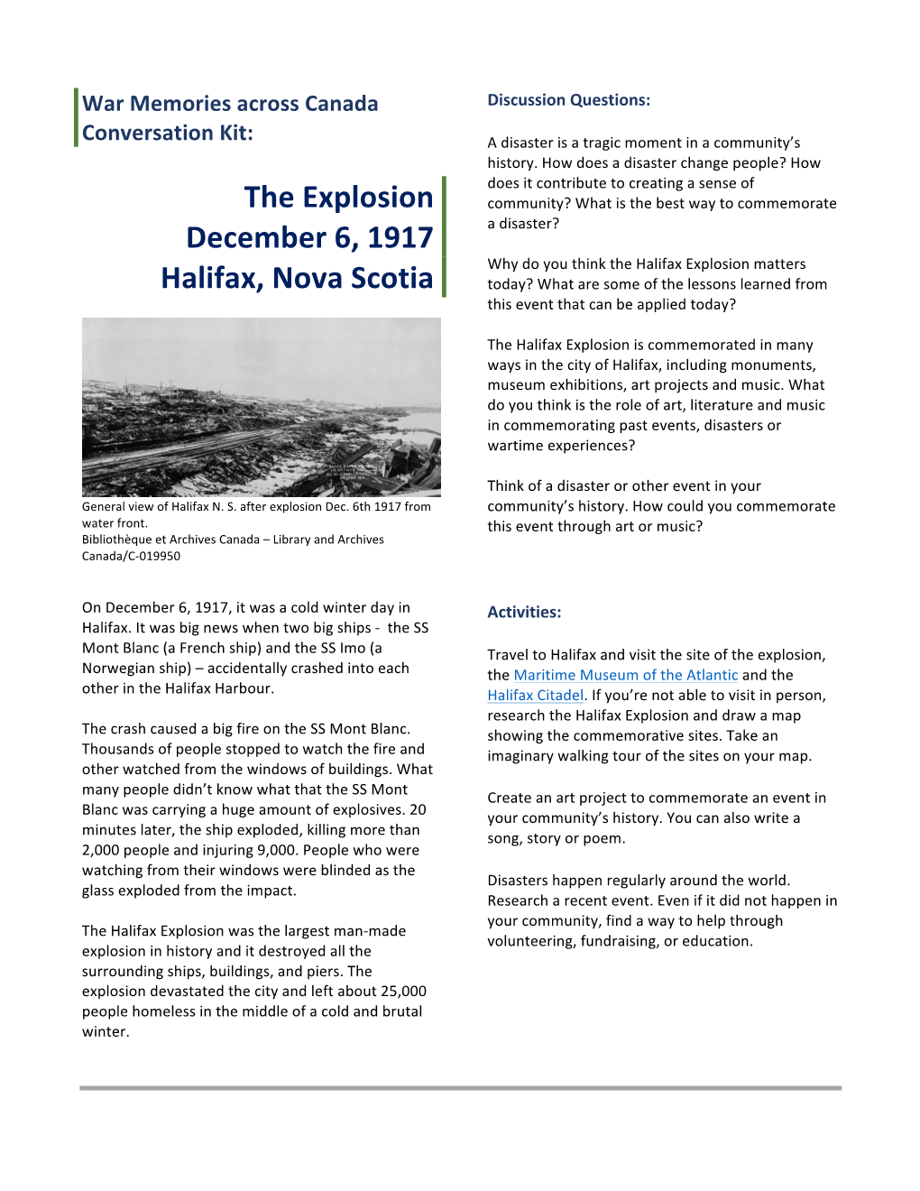 The Explosion December 6, 1917 Halifax, Nova Scotia