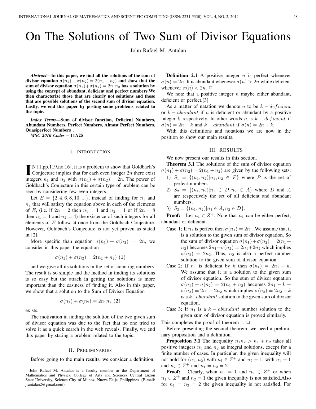 3. on the Solutions of Two Sum of Divisor Equations