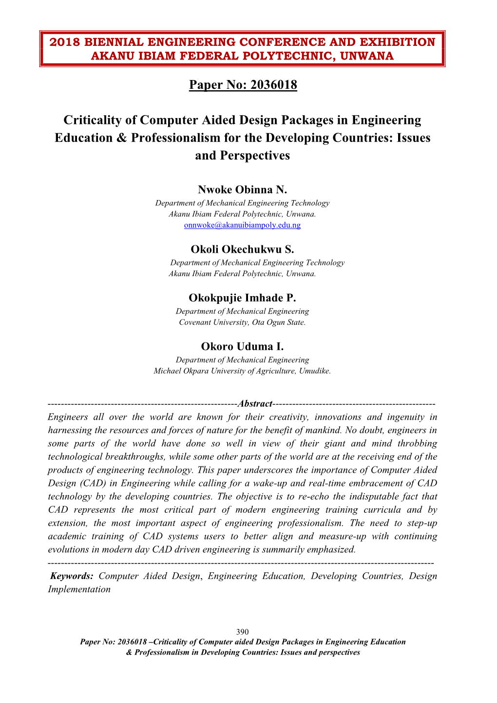 2036018 Criticality of Computer Aided Design Packages in Engineering