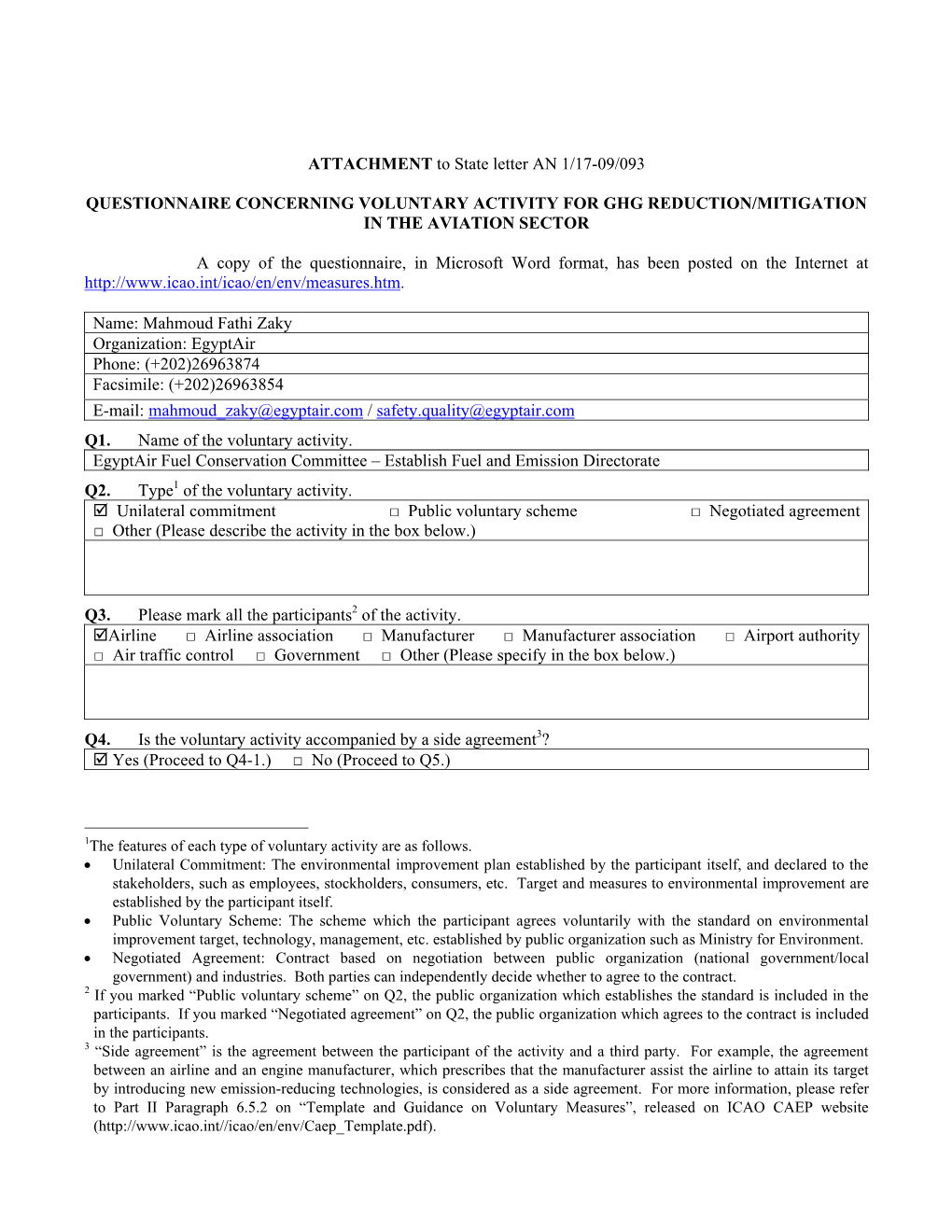 Voluntary Activity for Ghg Reduction/Mitigation in the Aviation Sector