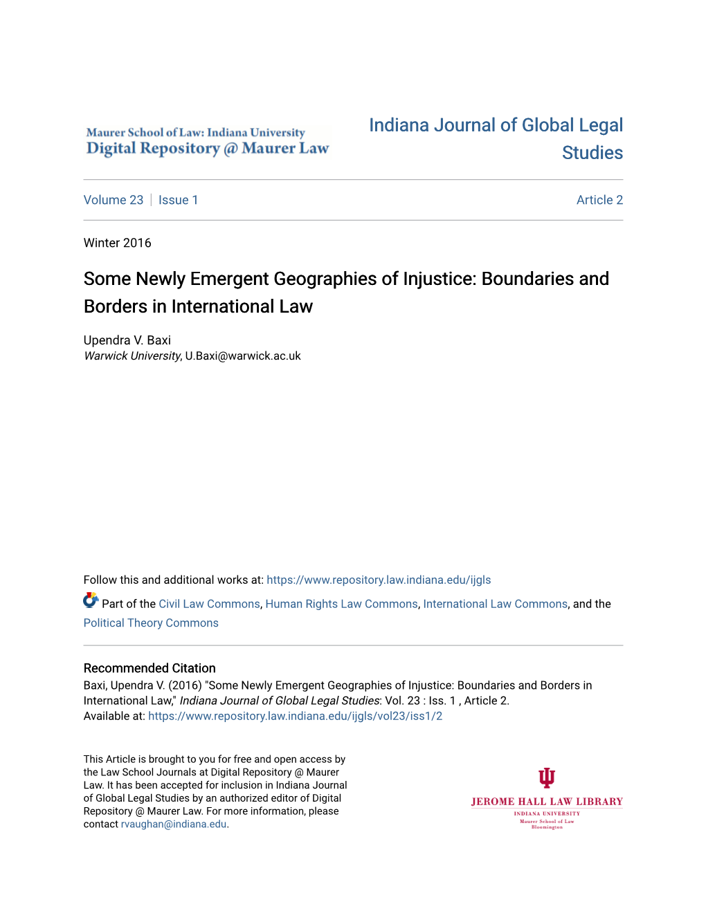 Some Newly Emergent Geographies of Injustice: Boundaries and Borders in International Law
