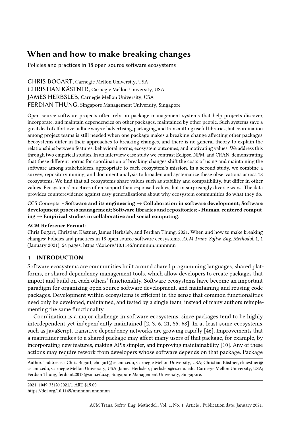 When and How to Make Breaking Changes Policies and Practices in 18 Open Source Software Ecosystems