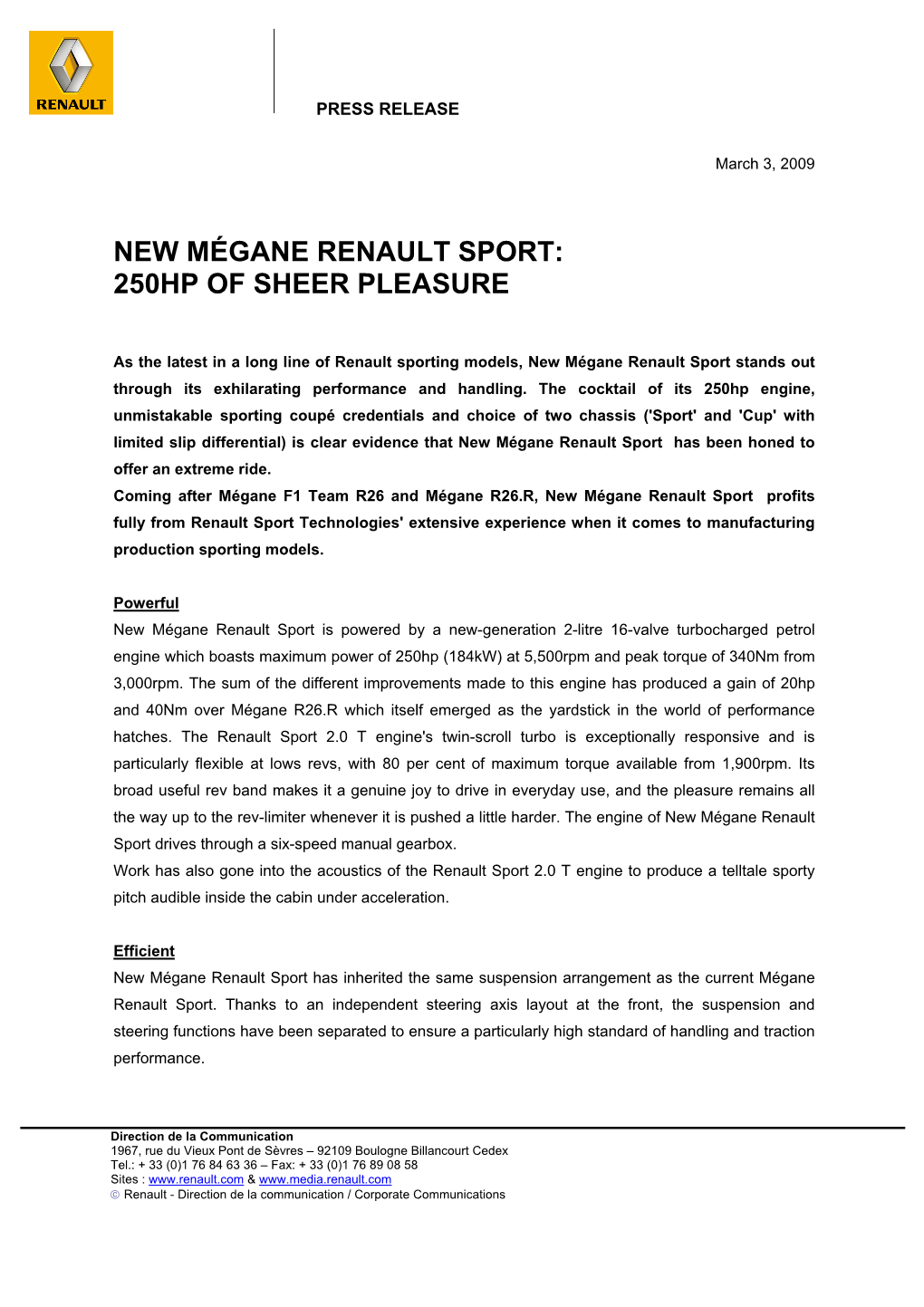 New Mégane Renault Sport: 250Hp of Sheer Pleasure