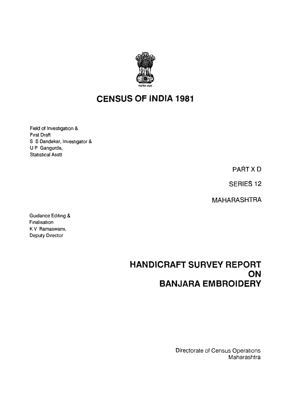 Handicraft Survey Report on Banjara Embroidery, Part X D, Series-12