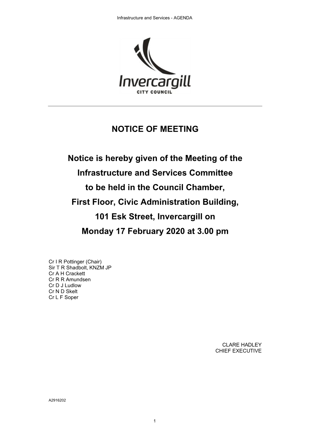 Infrastructure and Services Committee Agenda