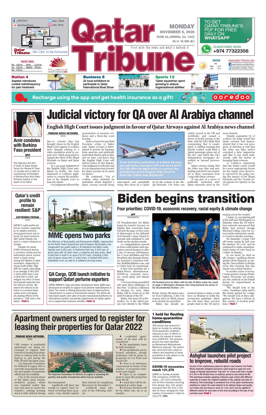 Judicial Victory for QA Over Al Arabiya Channel Biden Begins Transition