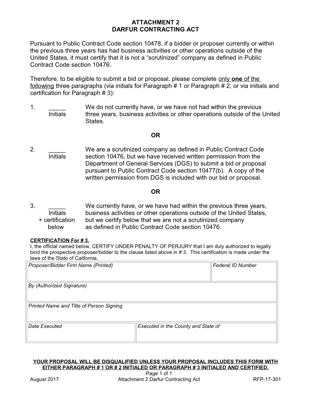 Attachment X Darfur Contracting Act Certification