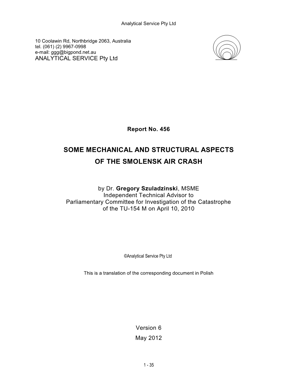 Some Mechanical and Structural Aspects of the Smolensk Air Crash