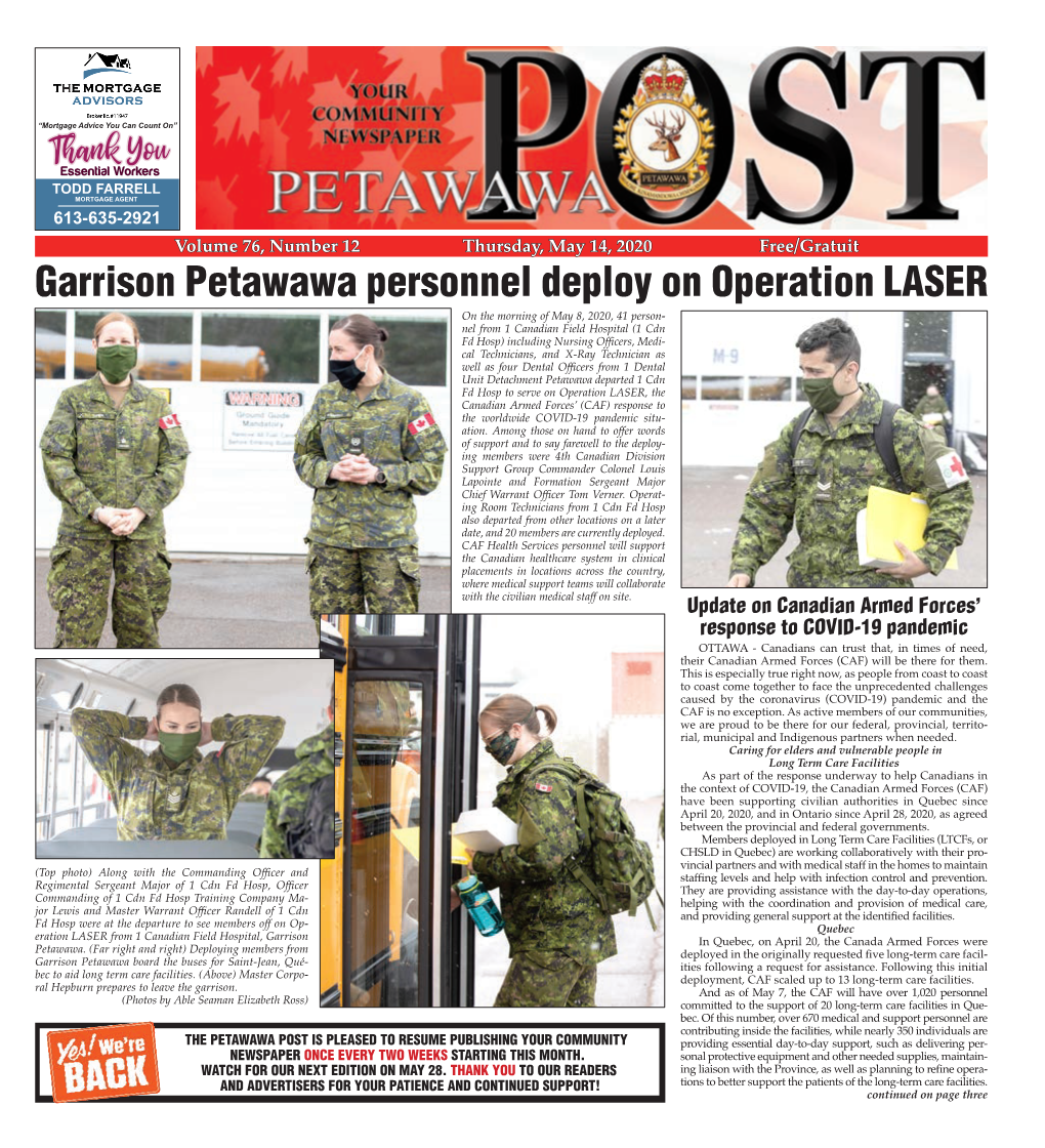 Garrison Petawawa Personnel Deploy on Operation LASER