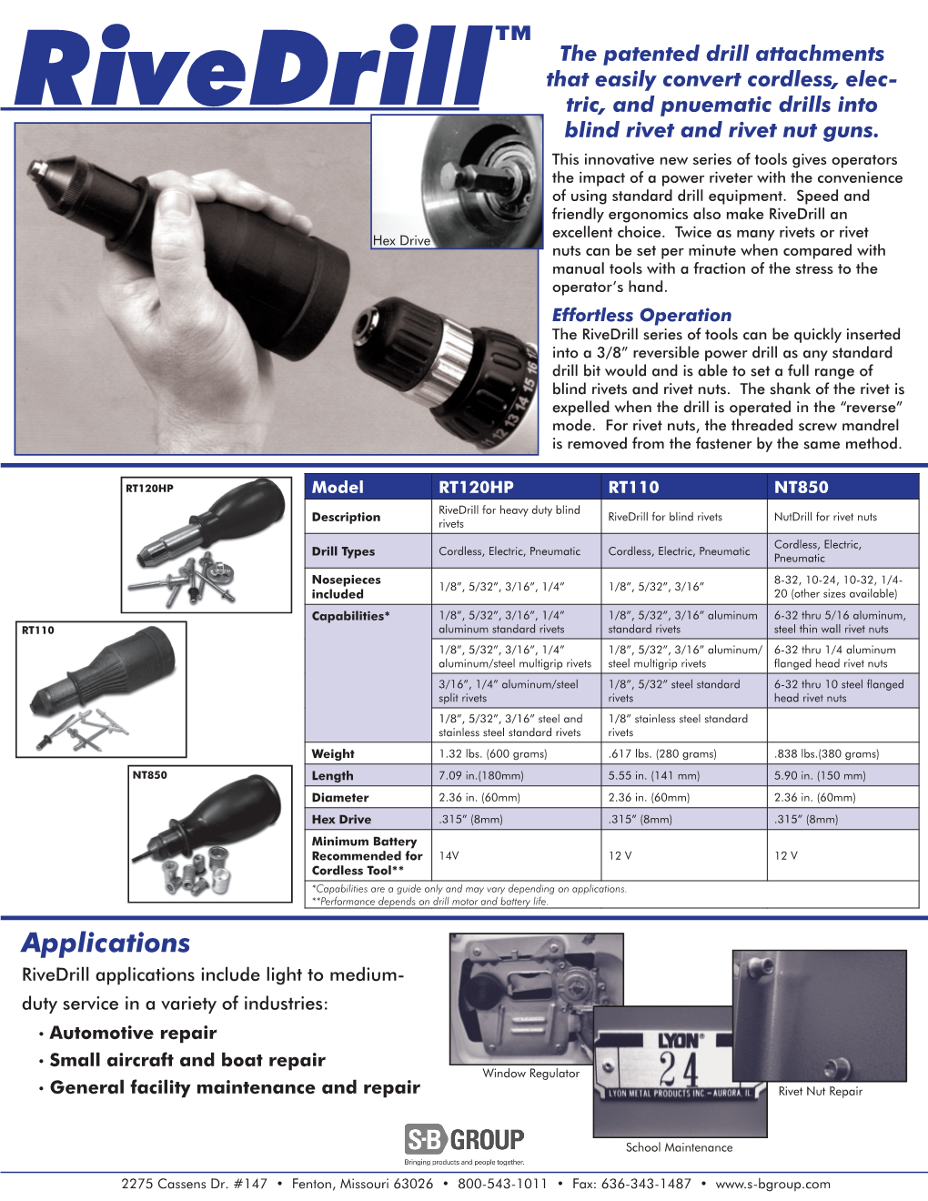 Rivedrill Tric, and Pnuematic Drills Into Blind Rivet and Rivet Nut Guns