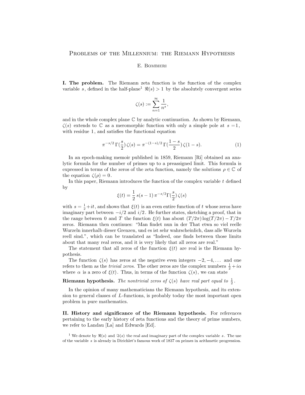 The Riemann Hypothesis