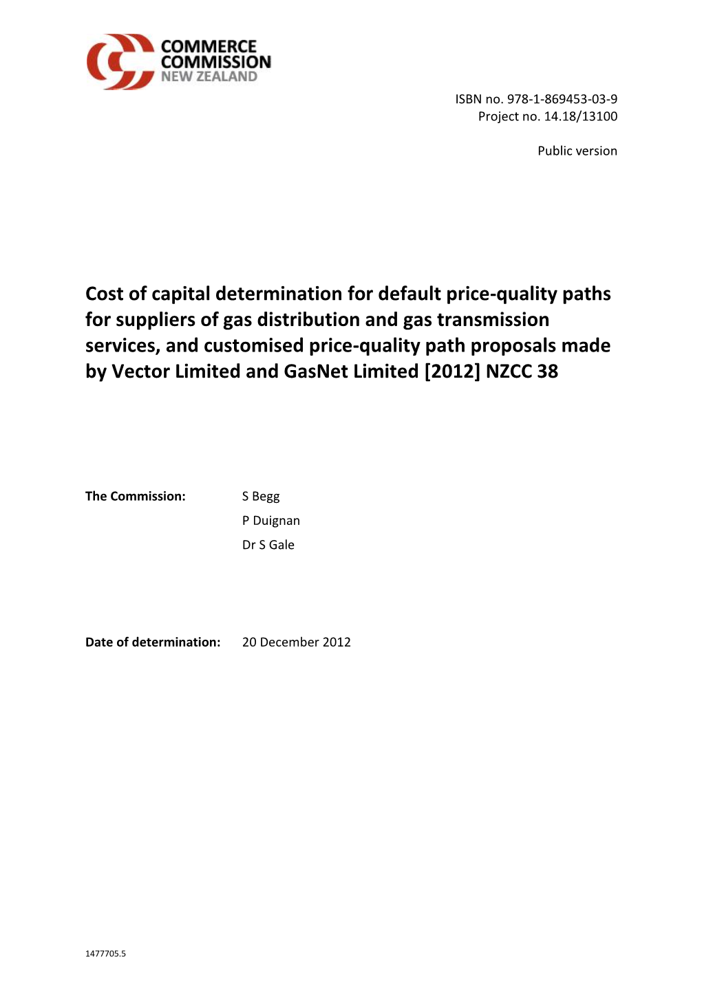 Cost of Capital Determination for Default Price-Quality Paths For