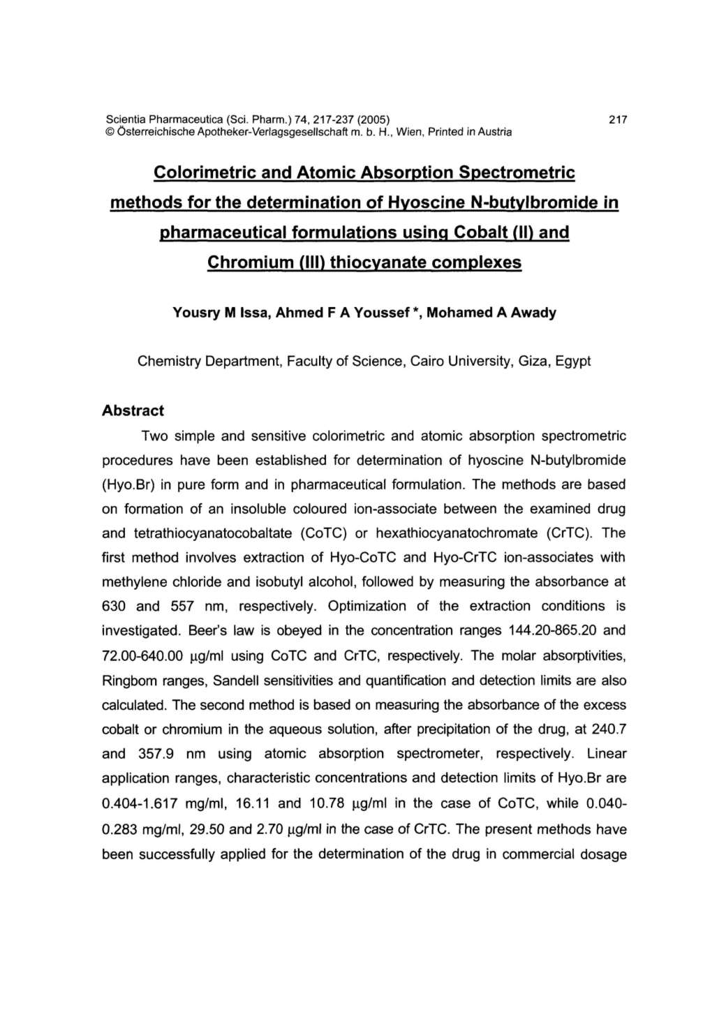 Colorimetric and Atomic Absorption Spectrometric Methods for The