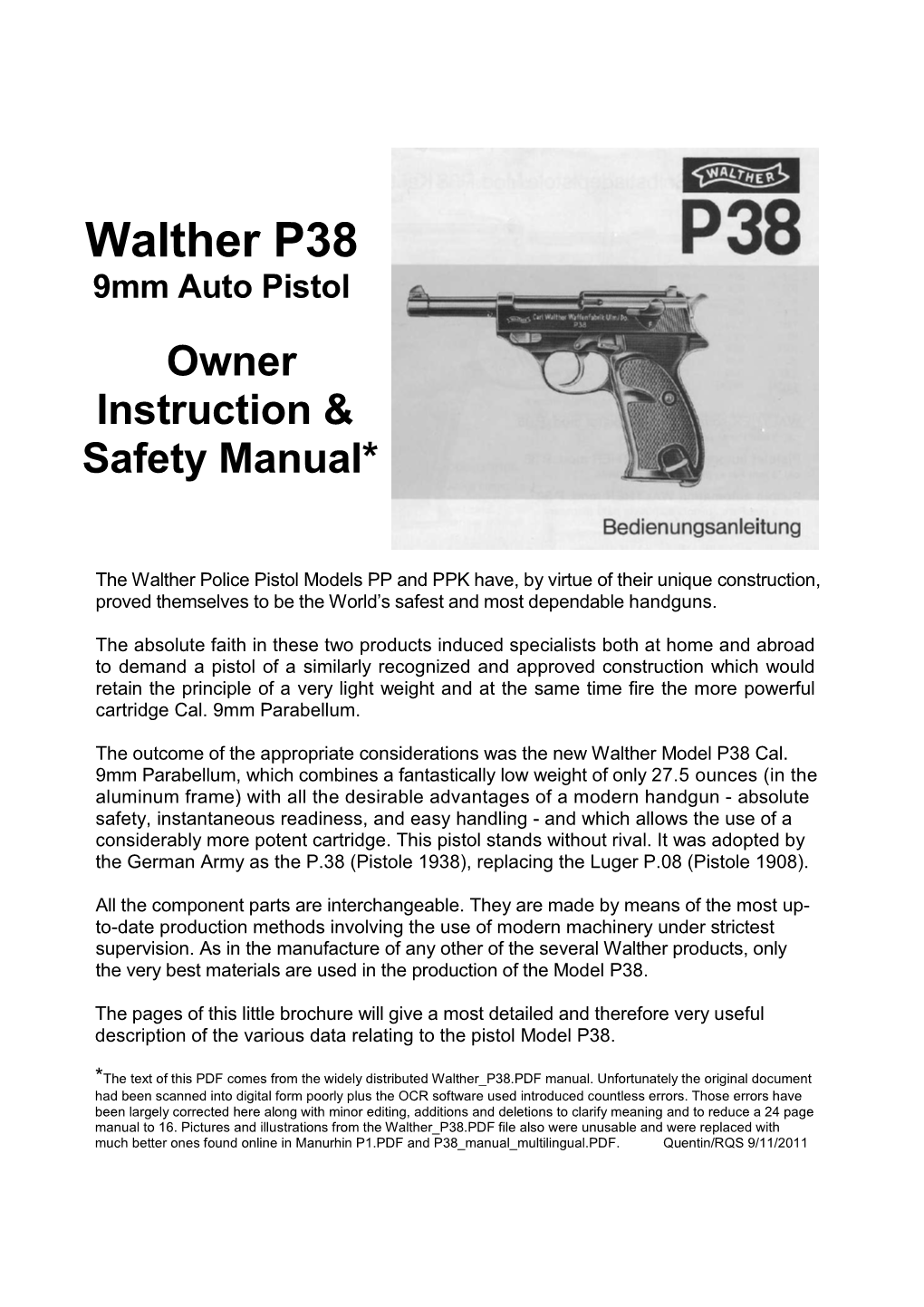 P38 Owner's Manual