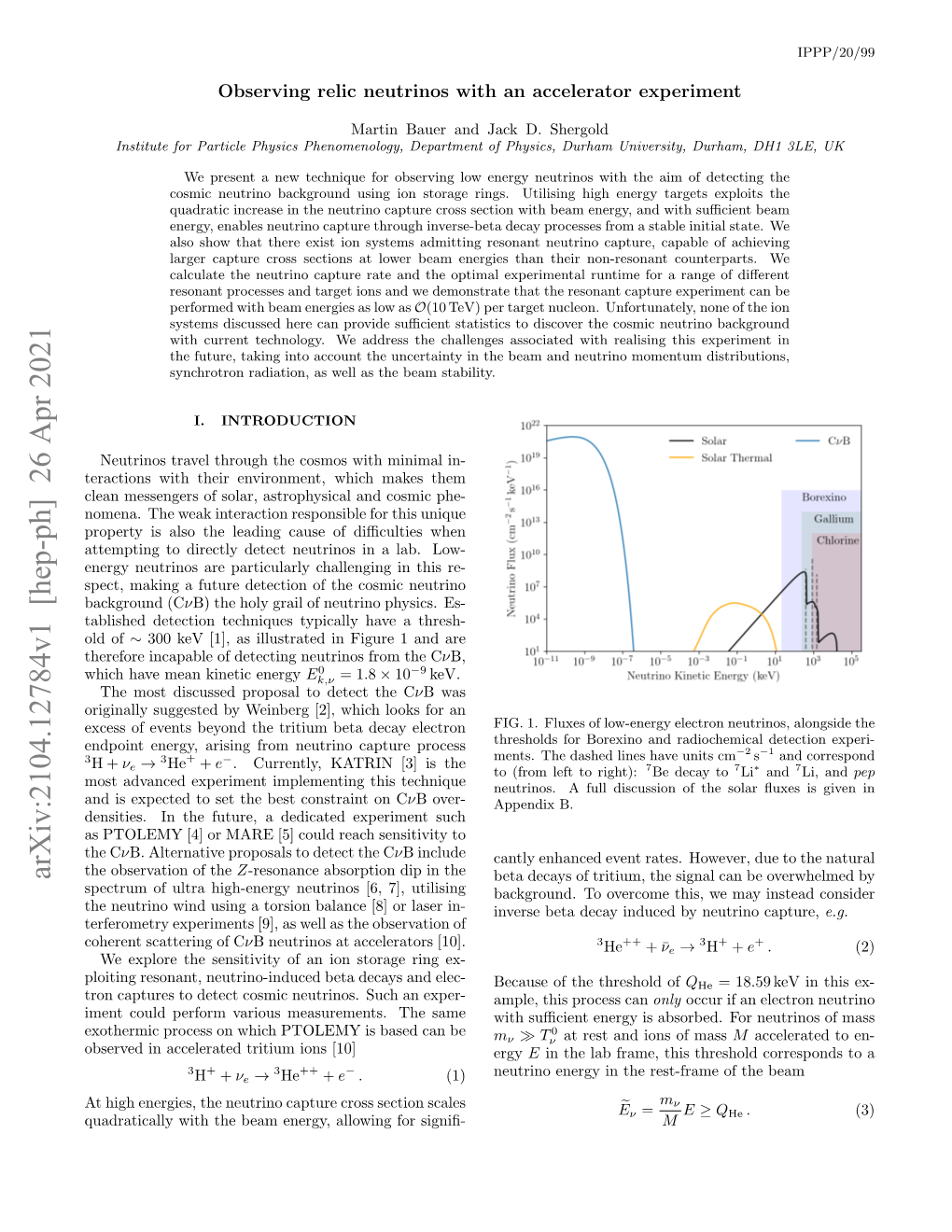 Arxiv:2104.12784V1 [Hep-Ph] 26 Apr 2021 Beta Decays of Tritium, the Signal Can Be Overwhelmed by Spectrum of Ultra High-Energy Neutrinos [6, 7], Utilising Background