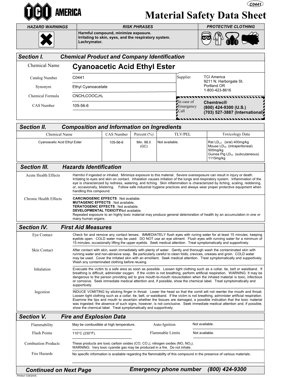 9478 Cyanoacetic Acid Ethyl Ester (English) AAA TCI MSDS A2.0