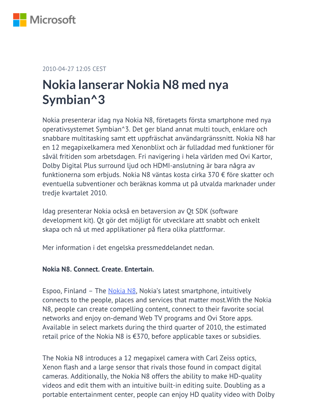 Nokia Lanserar Nokia N8 Med Nya Symbian^3