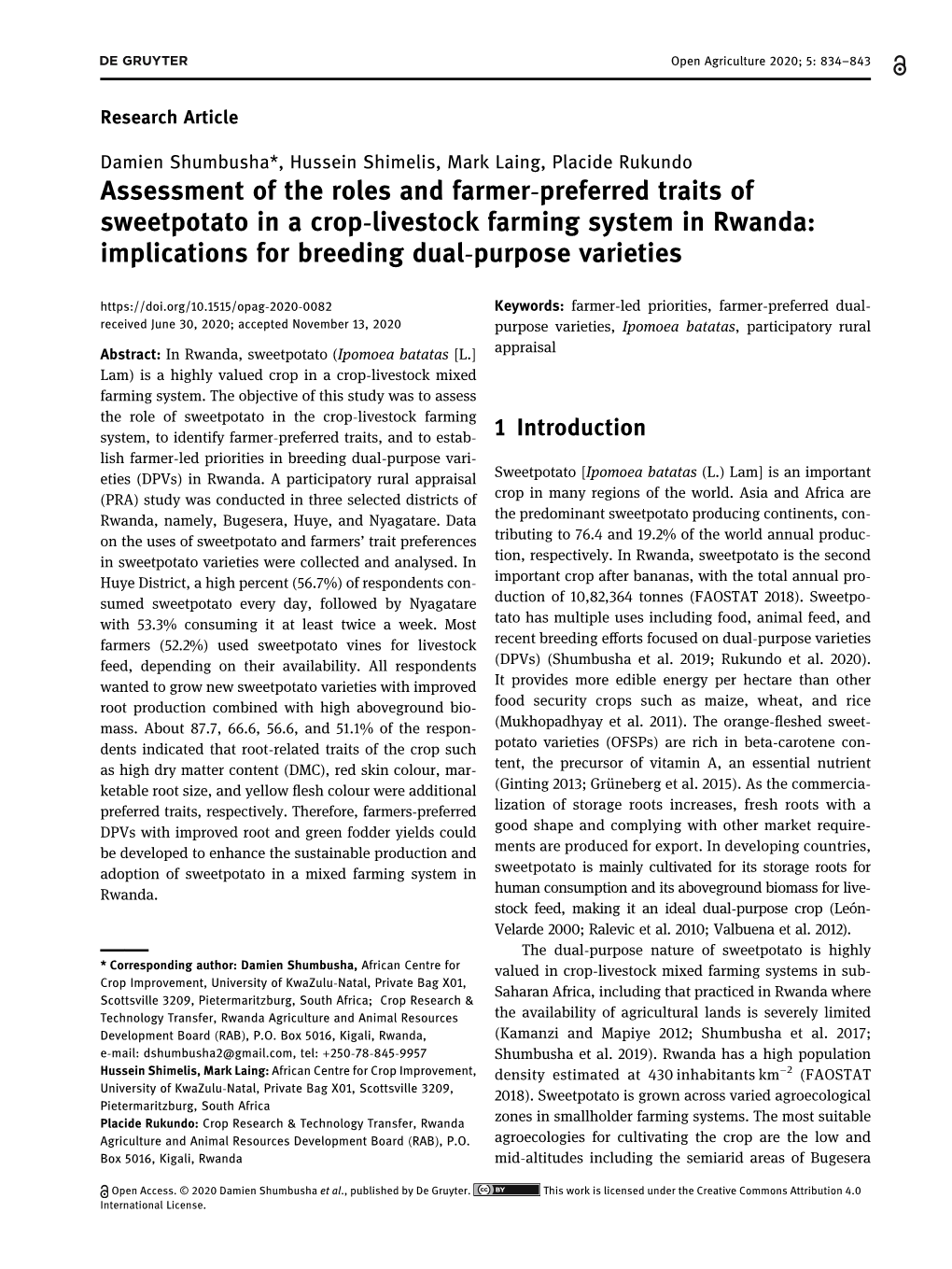 Assessment of the Roles and Farmer-Preferred Traits Of