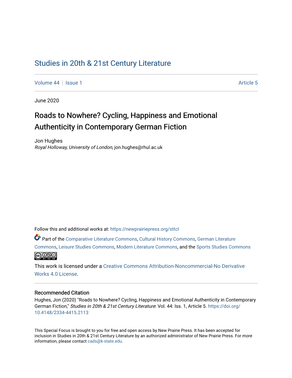 Cycling, Happiness and Emotional Authenticity in Contemporary German Fiction