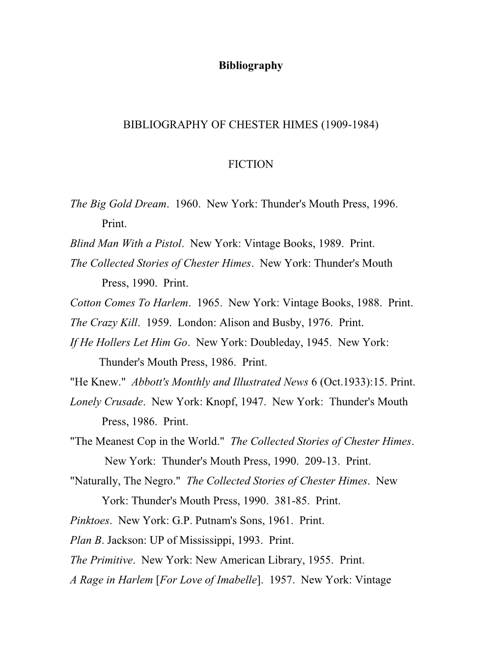 Chester Himes Bibliography