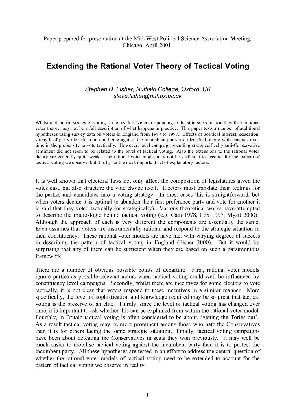 Extending the Rational Voter Theory of Tactical Voting