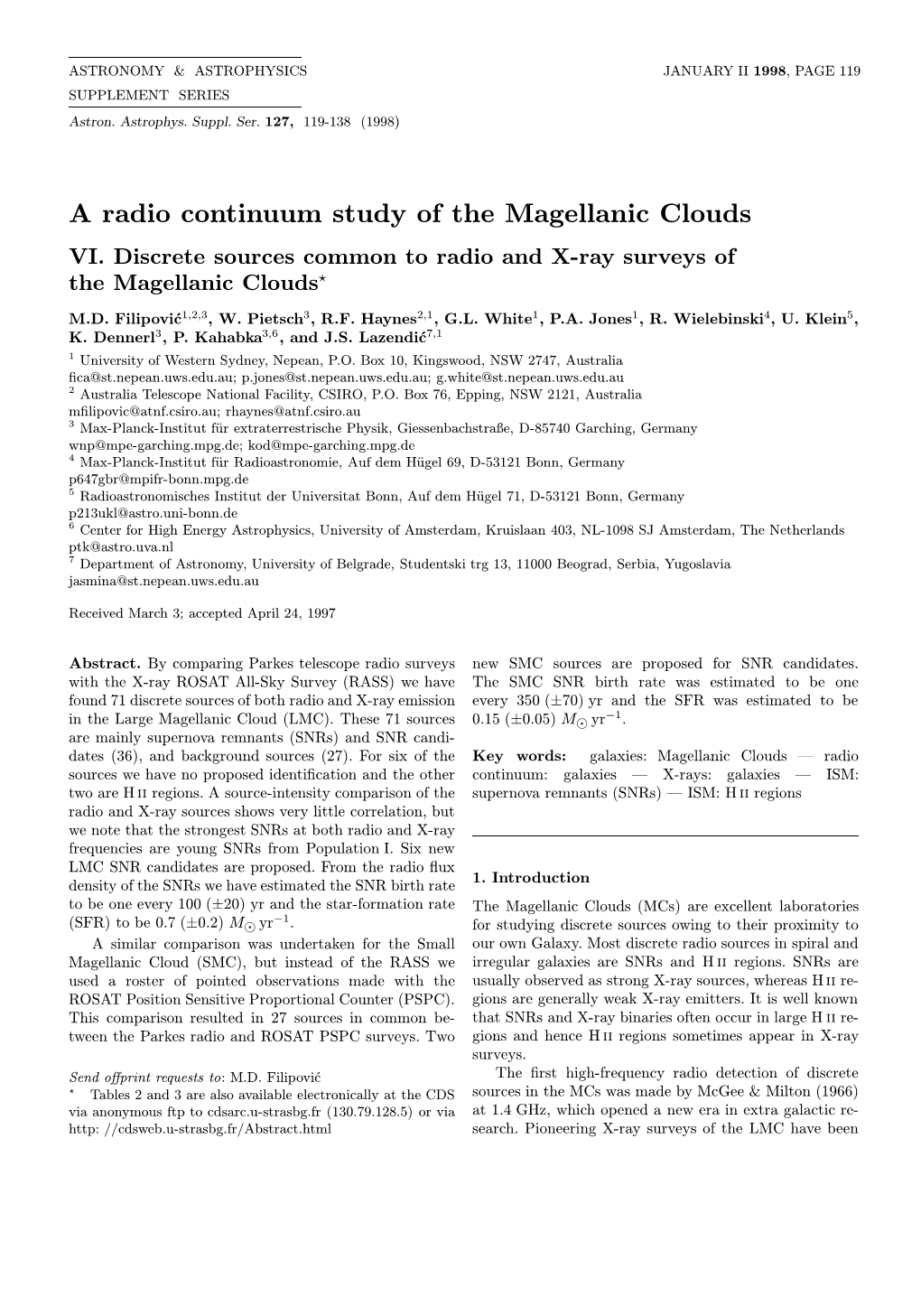 A Radio Continuum Study of the Magellanic Clouds VI